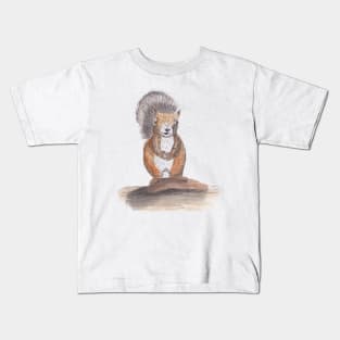 Hand drawn squirrel using pen and ink and watercolors Kids T-Shirt